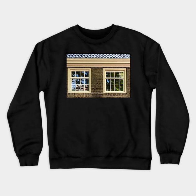 Vintage sash windows in brick wall Crewneck Sweatshirt by lena-maximova